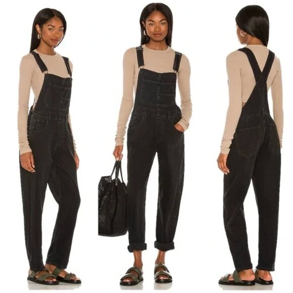 We The Free women M ziggy denim bib overalls black straight leg grungecore, punk - Picture 2 of 11